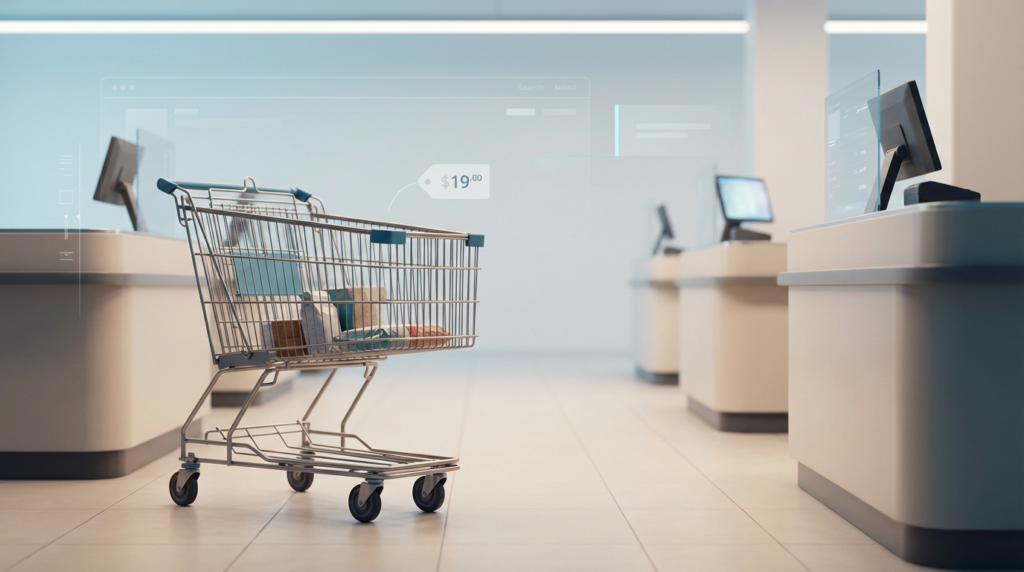 a cart next to checkout that is left abandoned