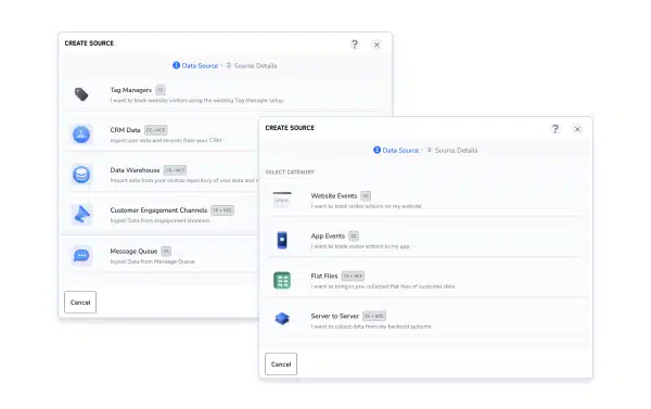 Interface for creating data sources in a customer data platform